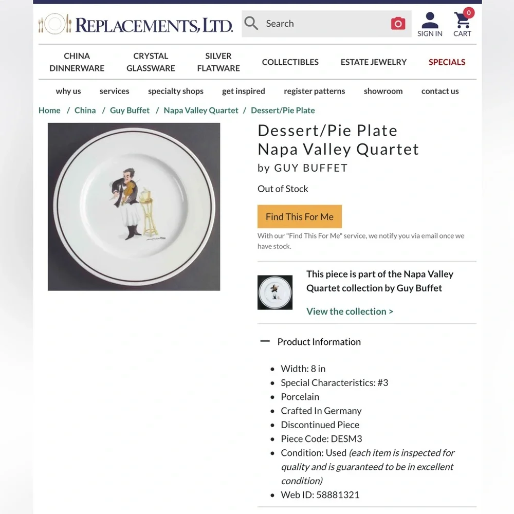 Set of 4 Plates Napa Valley Quartet by GUY BUFFET Dessert/Pie | Lunch | Salad
